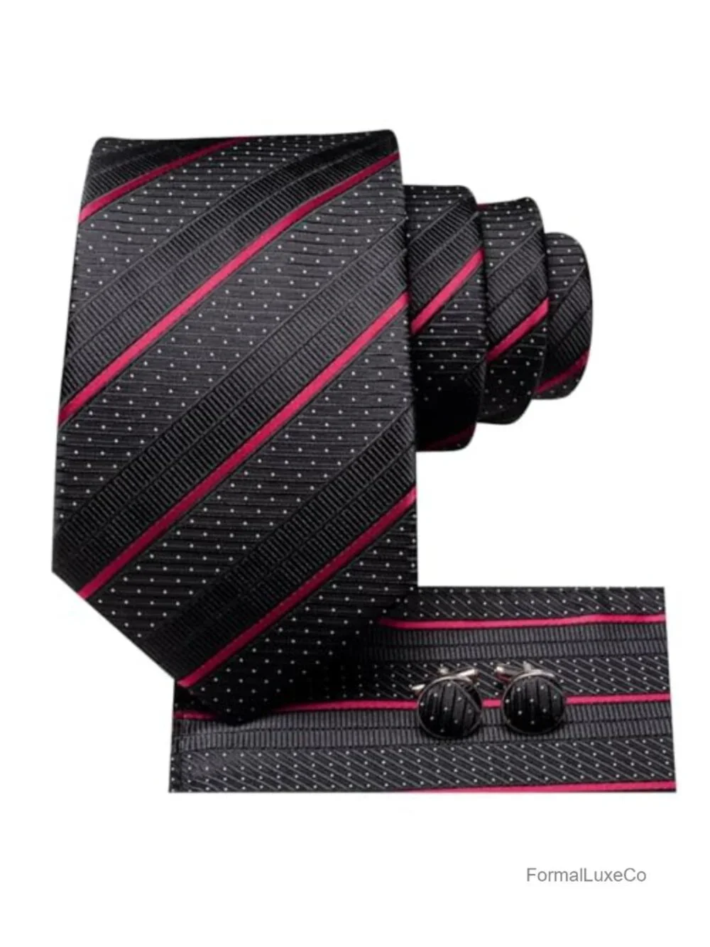 Silk Tie Set for Men - Necktie Pocket Square Cufflinks 3pc Formal Wedding